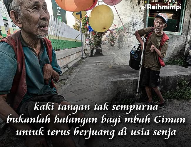 Foto campaign Mbah Giman Ikat Perutnya dengan Kain Demi Tahan Lapar