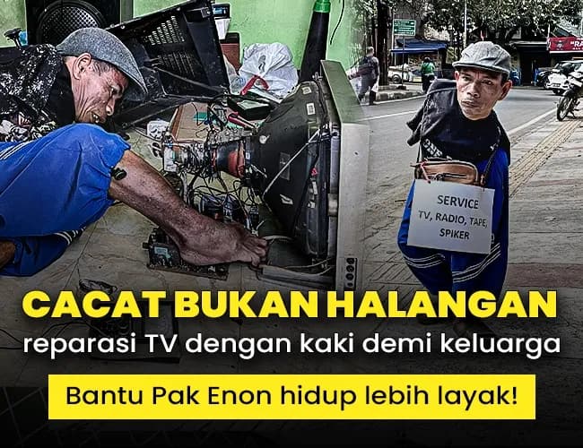 Foto campaign Tangan Tidak Sempurna Pak Enon Mencari Nafkah Dengan Kaki
