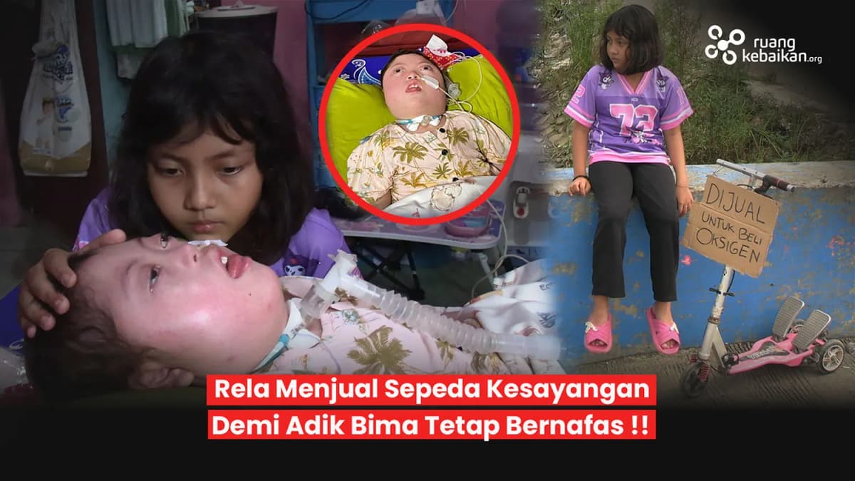 Foto campaign Bima Bernafas pake Alat Bantu Kia Ingin Adiknya Terus Hidup