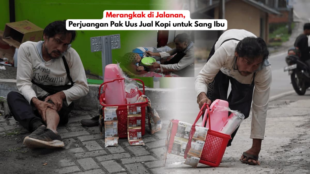 Foto campaign Merangkak di Jalanan Perjuangan Pak Uus Jual Kopi untuk Sang Ibu
