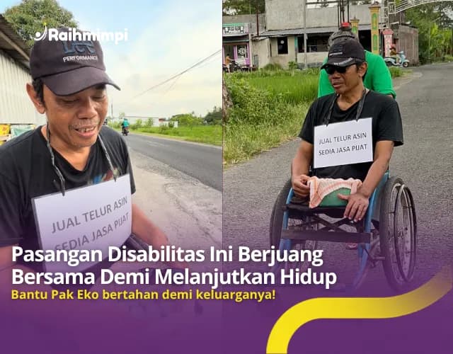Foto campaign Dengan 1 Kaki dan Mata Buta Pak Eko Tetap Hadapi Dunia