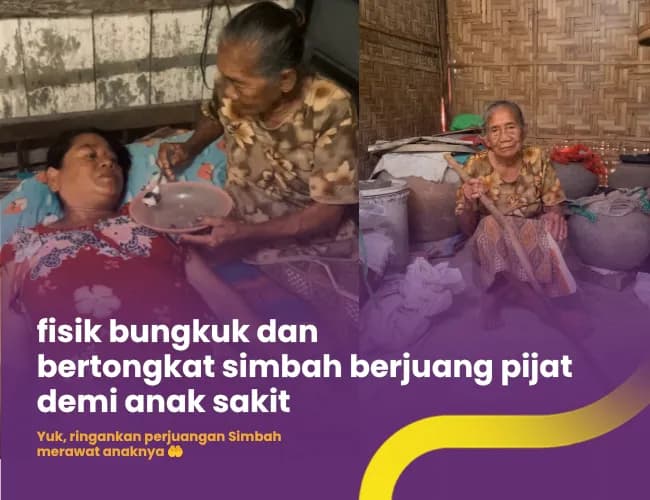 Foto campaign fisik bungkuk dan bertongkat simbah berjuang pijat demi anak sakit