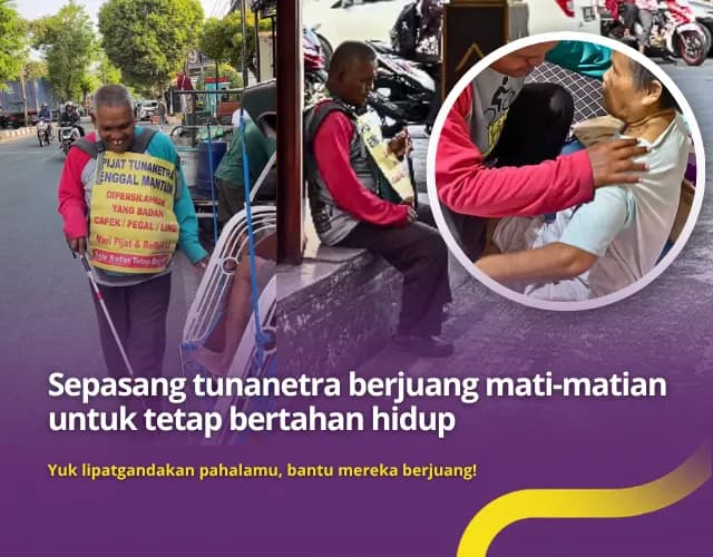 Foto campaign Bantu Perjuangan Tukang Pijat Tunanetra Rawat Istri Stroke