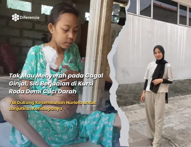 Foto campaign Tak Mau Menyerah pada Gagal Ginjal. Siti Berjualan di Kursi Roda Demi Cuci Darah
