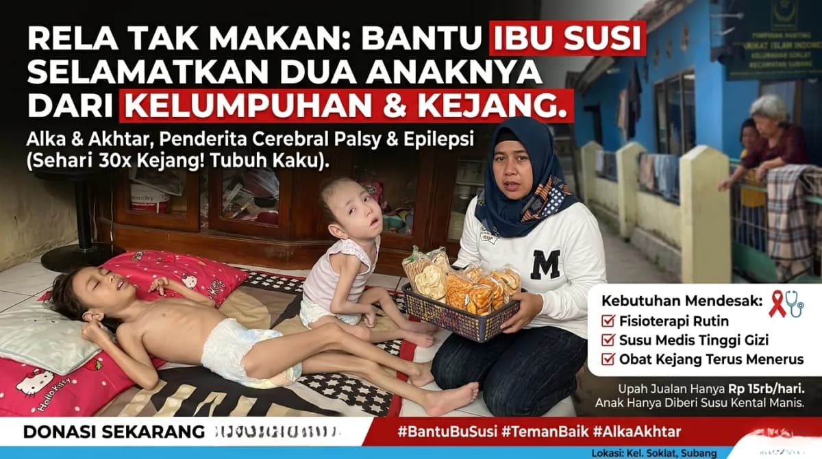 Foto campaign Upah Jualan 15 Ribu Pilu Bu Susi Rawat 2 Anak Penderita Cerebral Palsy