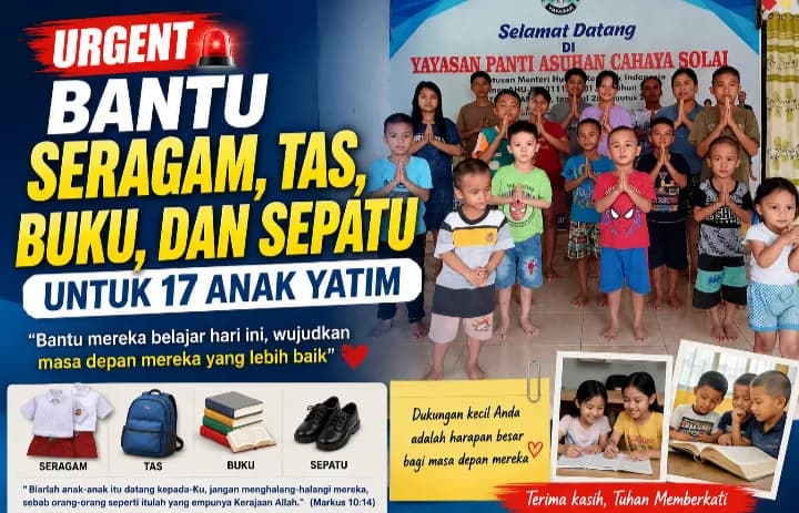 Foto campaign Tolong Anak Yatim Cahaya Solai Kebutuhan Masuk Sekolah