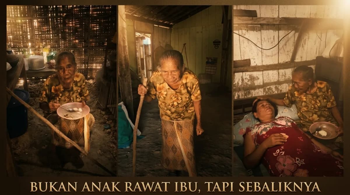 Foto campaign fisik bungkuk dan bertongkat simbah berjuang pijat demi anak sakit