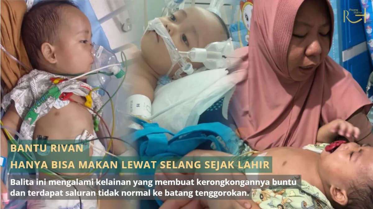 Foto campaign Rivan Hanya Bisa Makan Lewat Selang Sejak Lahir